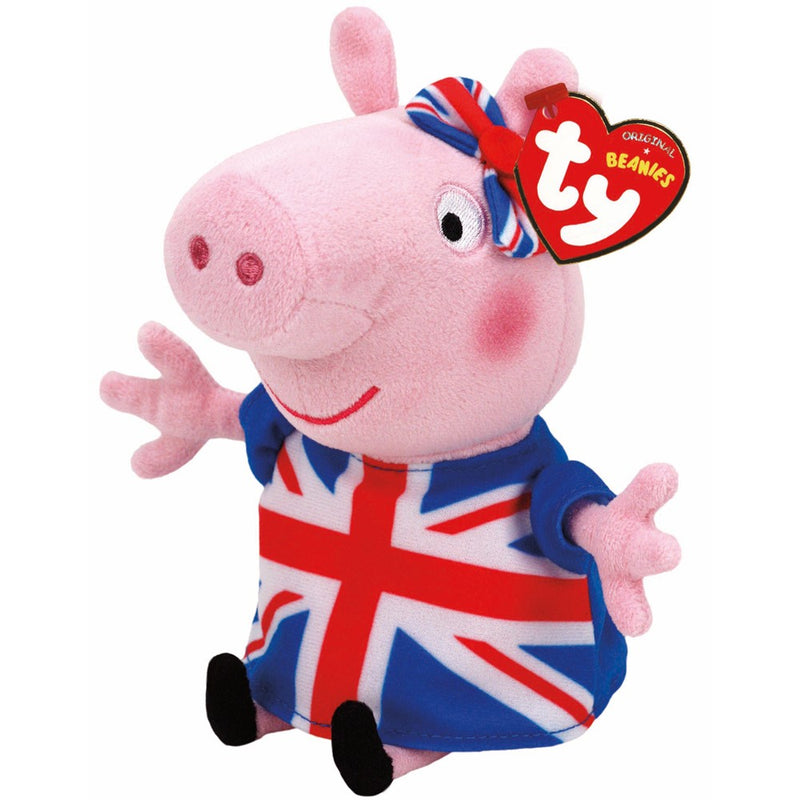 IN STOCK: TY Peppa Pig Union Jack Dress: Show Your Love for Peppa and Britain with this Cute & Cuddly Plush Toy. Fast Delivery & Excellent Customer Service. Add to Your Collection Today! - PPJoe Pop Protectors